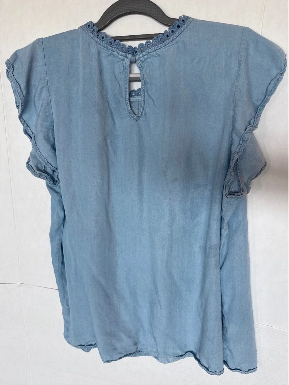 Perch by Blu Pepper Women's 2XL Blue Lyocell Blouse with Lace Trim